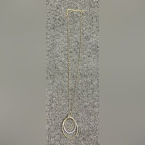 Lia Sophia Circles Gold Rhinestone Necklace 3 Rings Long Chain